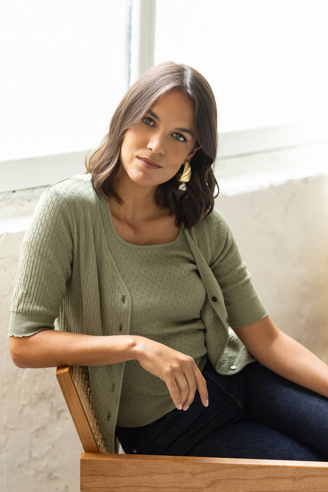 t-shirt coton ajouré, Maé - Vert sauge