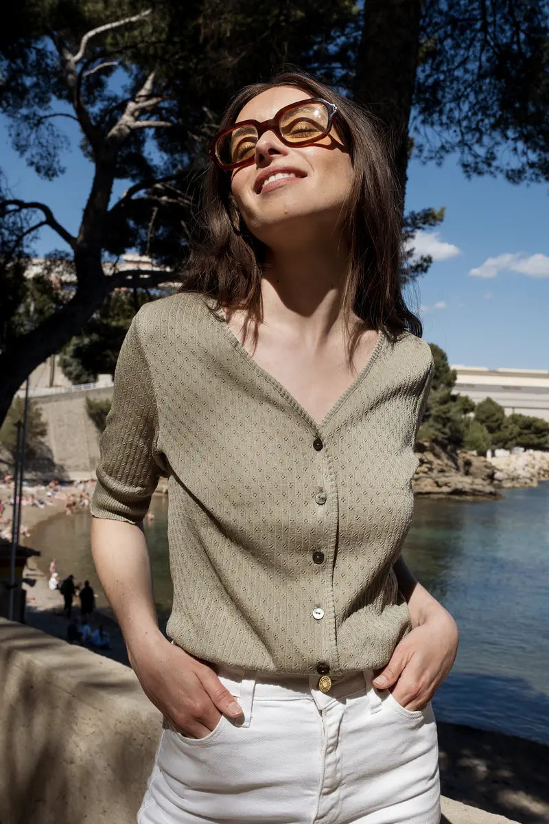 gilet maceo coton - Vert sauge