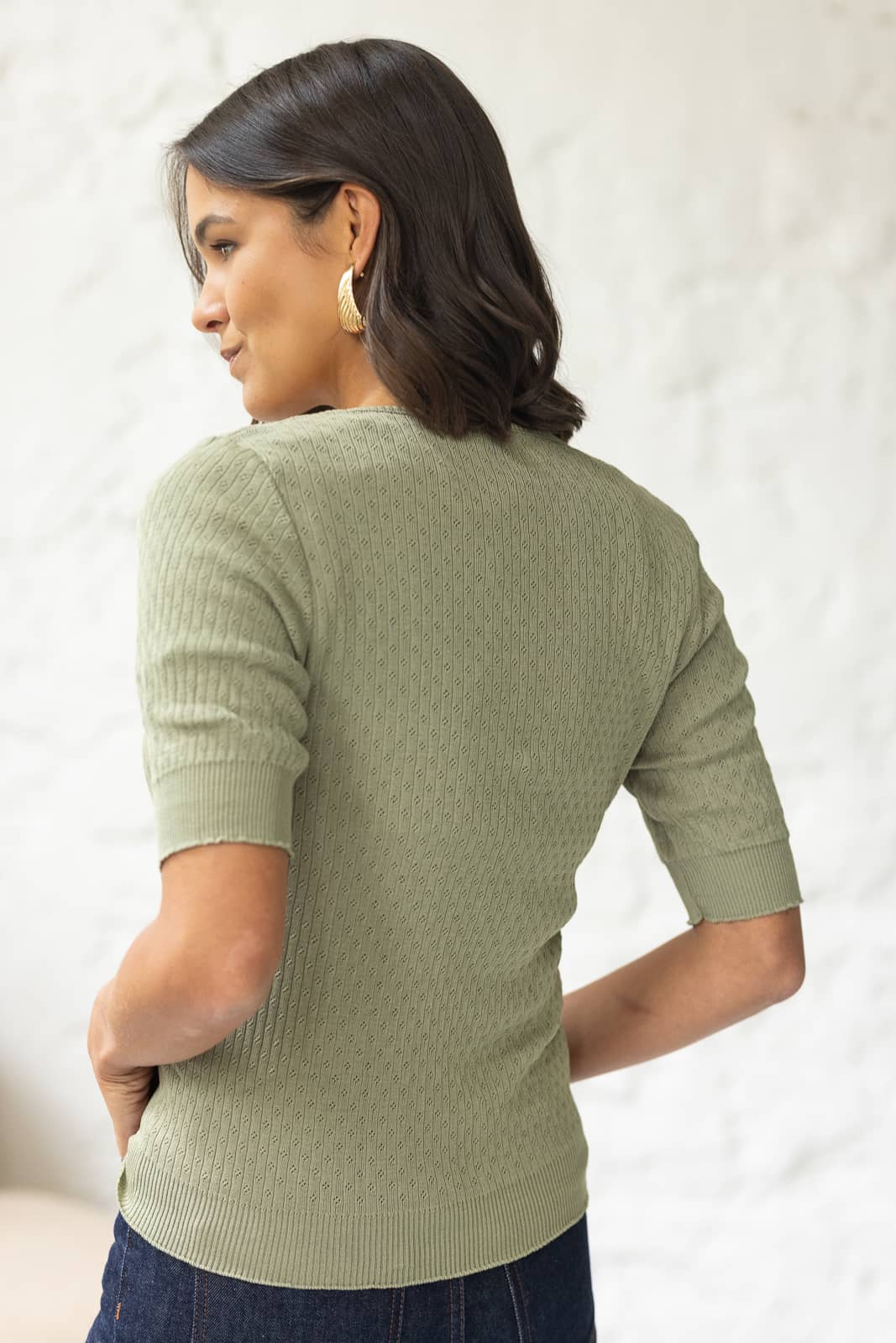 gilet coton ajouré, Macéo- Vert sauge