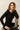 Top côtelé manches longues Alexis noir en laine et soie, col volanté en tulle, pantalon noir – yvo et moi