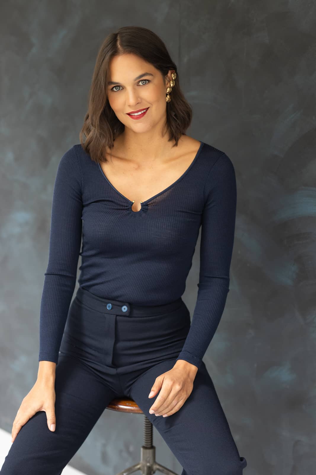 top eugene mérinos et soie bleu nuit face