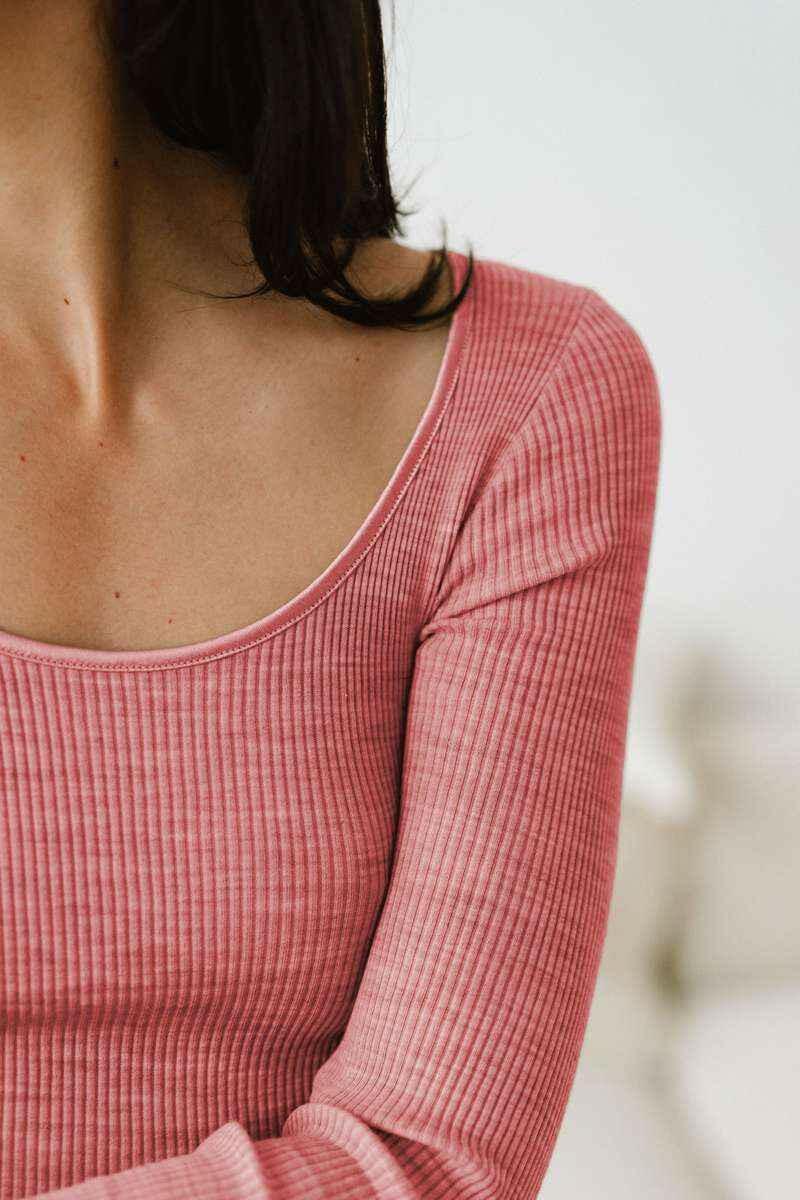 Yvo Sous Pull Laine Merinos Femme Sous Pull Maille Côtelée Rose En